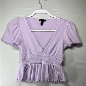 Forever‎ 21 Lilac Ribbed Peplum Blouse